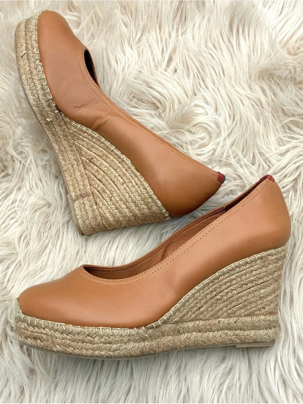 Penelope Chilvers EUC Leather Scoop Espadrille Wedge Pumps Sz 41, 10 US